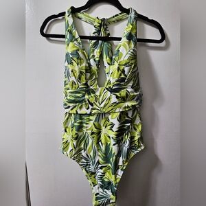 Tropical Leaf Print One Piece Swimsuit